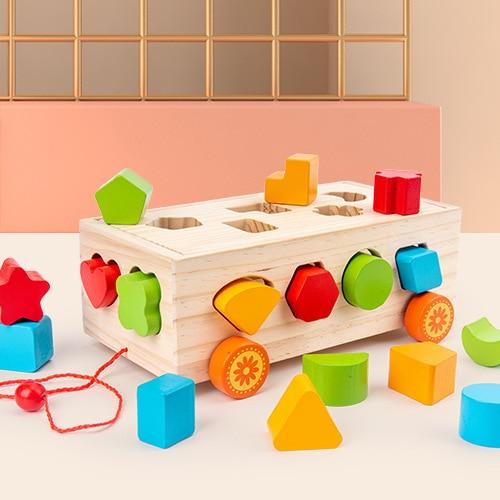 Montessori Educational Wooden Building Blocks – Pink & Blue Baby Shop