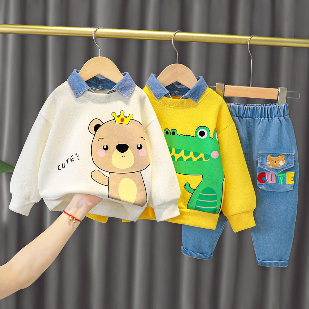 Spring and Autumn Baby Kids Cartoon Pattern Long Sleeves Top and Pants Cute Clothing Set