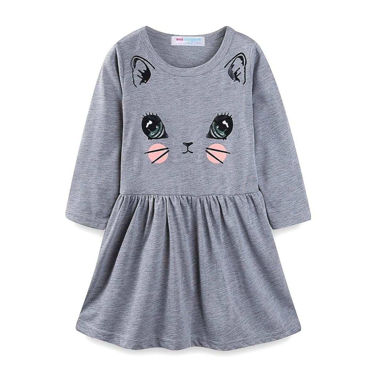 Spring/Autumn Long Sleeves Dress with Cat Design for Girls 7T / Gray1