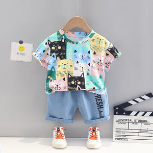 Spring / Summer 2 Pcs Clothing Set Cat Design T-Shirt + Shorts - Pink & Blue Baby Shop - Review
