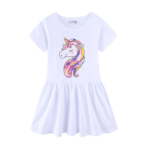 Summer Short Sleeves Dress with Unicorn Design for Girls - Pink & Blue Baby Shop - Review