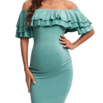 Spring/Summer Solid Hue Off-Shoulder with Layered Ruffle Maternity Dress - Pink & Blue Baby Shop - Review