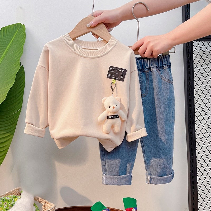 Spring Autumn 2 pcs Clothing Set for Kids - Teddy Bear T-Shirt +
