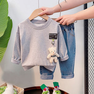 New 2pcs Toddler Kids Baby Boy Infant T-shirt Top+Jeans Pants