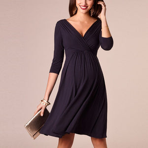 Elegant Solid Hue Knee-Length Maternity Dress Black / L Elegant Solid Hue Knee-Length Maternity Dress Black / L