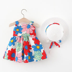 Summer Baby Girl Set Floral Print Dress and Hat - Pink & Blue Baby Shop - Review