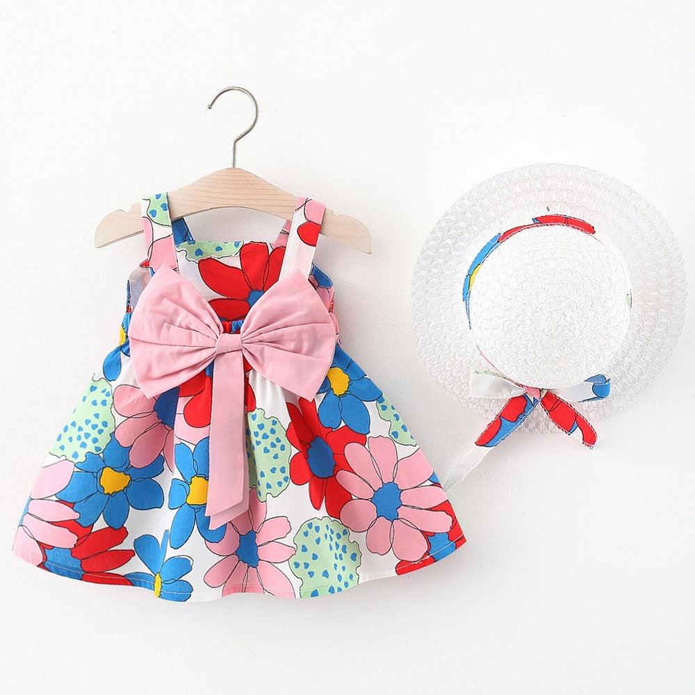 Summer Baby Girl Set Floral Print Dress and Hat - Pink & Blue Baby Shop - Review