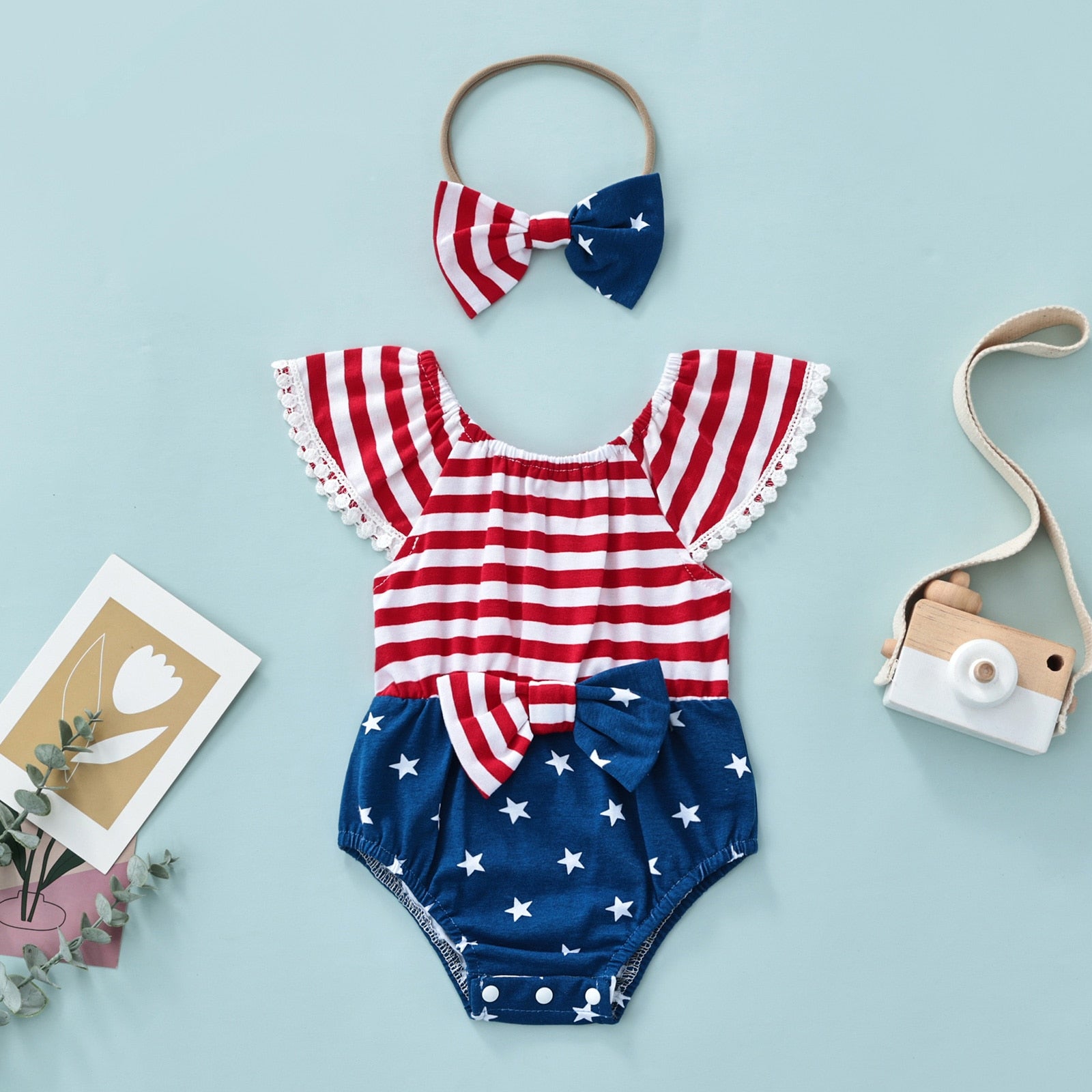 USA Independence Day Baby Girl Romper Stars & Stripes + Headband - Pink & Blue Baby Shop - Review