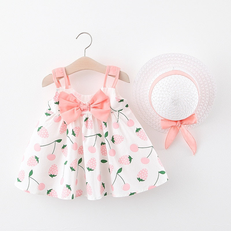 Baby Girl Summer Dress with Strawbery Print 12 Months / Pink Baby Girl Summer Dress with Strawbery Print 12 Months / Pink
