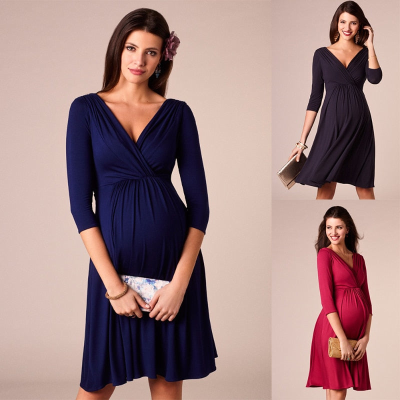 Elegant Solid Hue Knee-Length Maternity Dress - Pink & Blue Baby Shop - Review