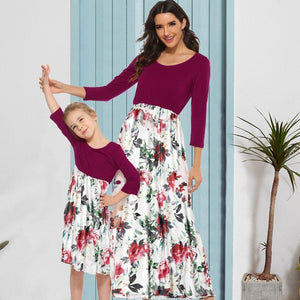 Spring/Autumn Mother Daughter Matching Dresses - Burgundy Top Floral D Pink & Blue Baby Shop Spring/Autumn Mother Daughter Matching Dresses - Burgundy Top Floral D Pink & Blue Baby Shop
