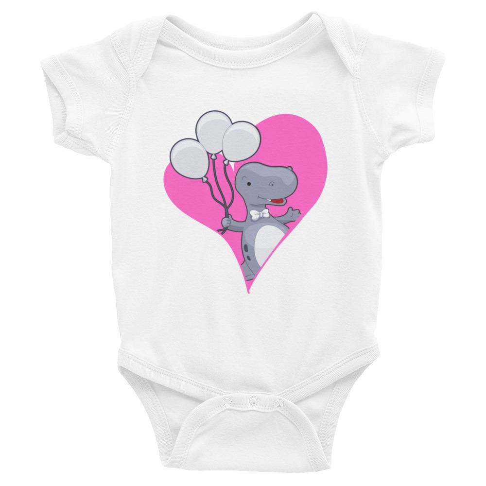 Baby Bodysuit Funny Dinosaur With Balloons In A Heart - Pink & Blue Baby Shop - Review