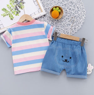 Summer 2Pcs Clothing Set for Kids - Bunny T-Shirt + Shorts - Pink & Blue Baby Shop - Review