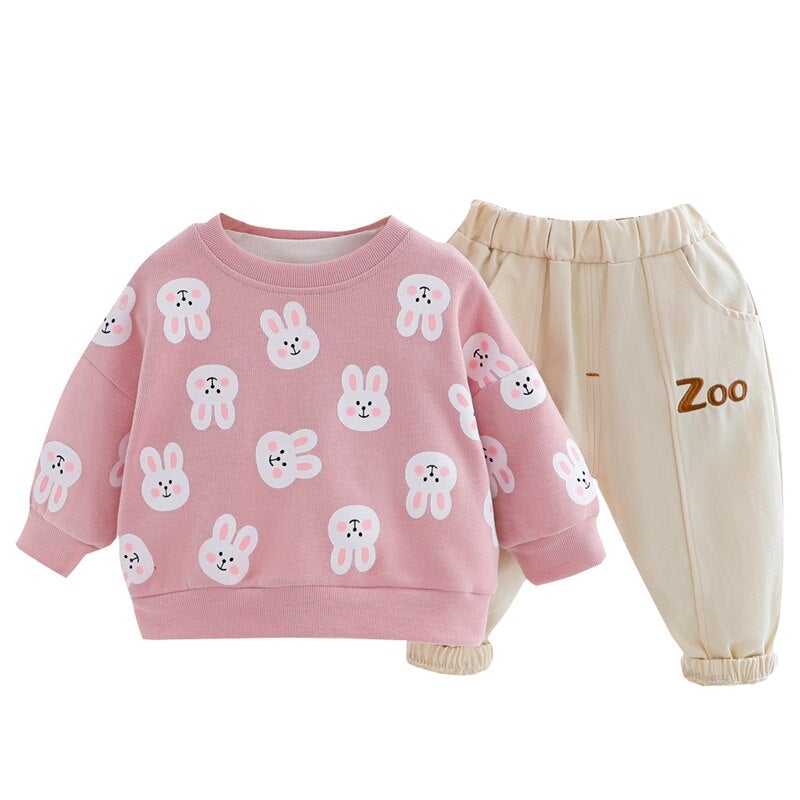 Cute Spring/Autumn Zoo T-Shirt + Pants Set for Kids - Pink & Blue Baby Shop - Review