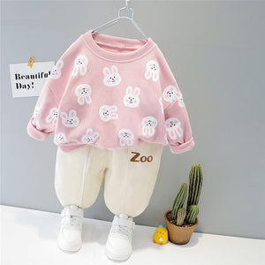 Cute Spring/Autumn Zoo T-Shirt + Pants Set for Kids - Pink & Blue Baby Shop - Review
