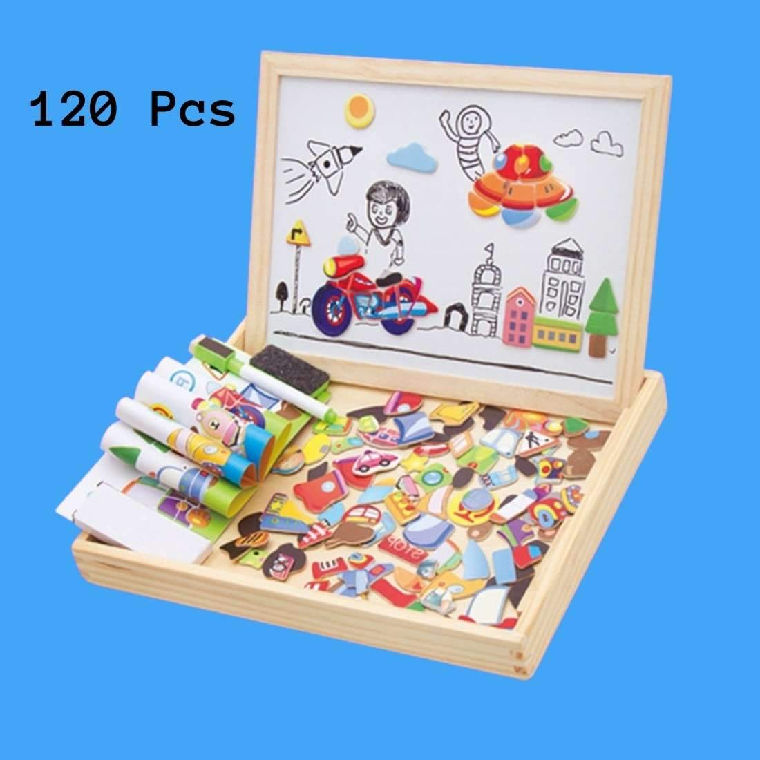 Double Sided Magnetic Puzzle Wooden Drawing Board 100+ Pieces - Pink & Blue Baby Shop - Review