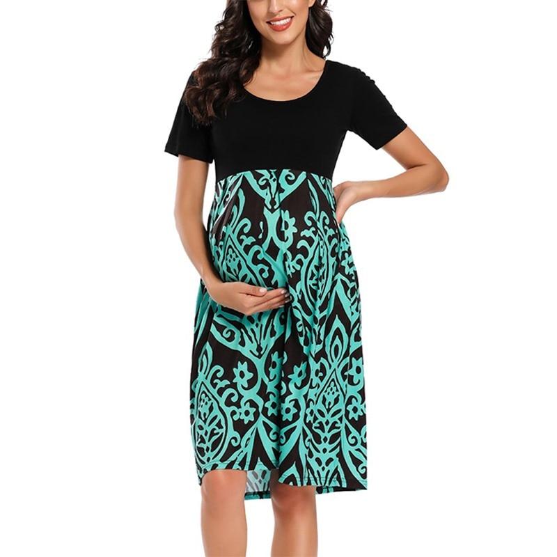 loose maternity dresses Floral Short Sleeves Loose Maternity Dresses M / 2