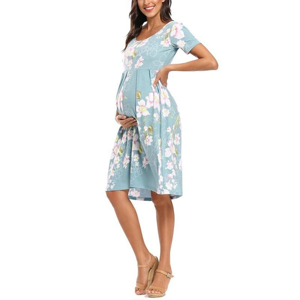 Floral Short Sleeves Loose Maternity Dresses – Pink Blue Baby Shop