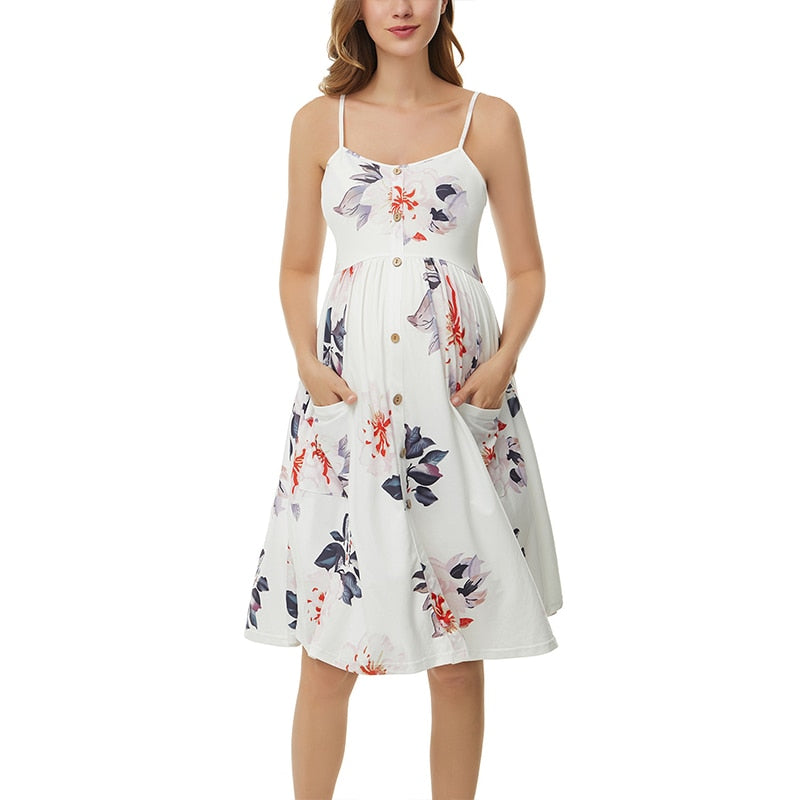 Floral Summer Sleeveless Button-Down Maternity Dresses - Pink & Blue Baby Shop - Review
