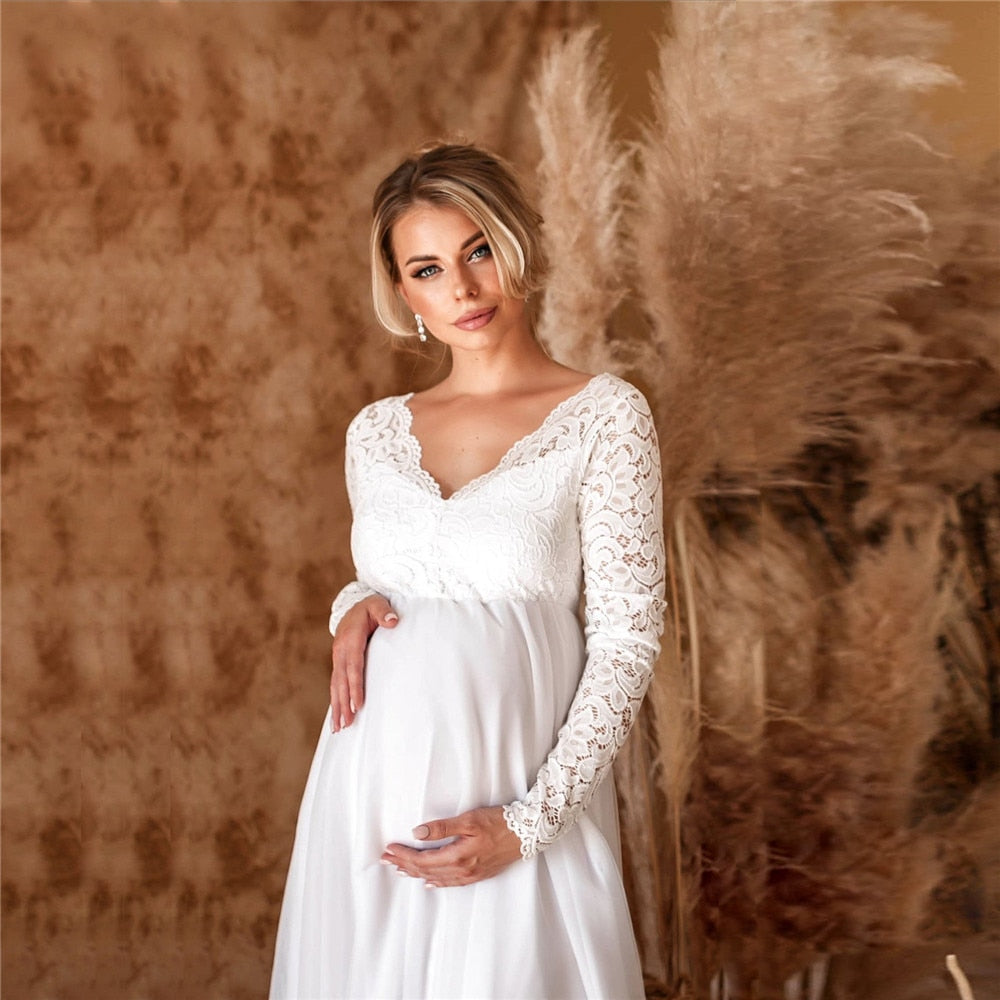 Lace White Photoshoot Maternity Dress White / L Lace White Photoshoot Maternity Dress White / L