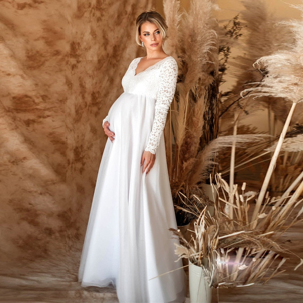 Lace White Photoshoot Maternity Dress White / L Lace White Photoshoot Maternity Dress White / L