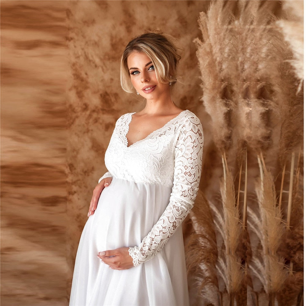 Lace White Photoshoot Maternity Dress White / L Lace White Photoshoot Maternity Dress White / L