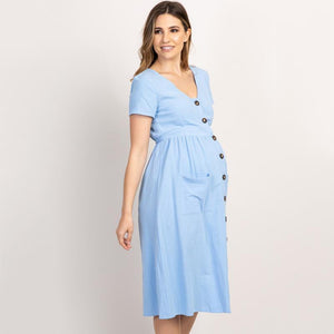 Maternity Dress With Buttons & Pockets - Plus Size Available - Pink & Blue Baby Shop - Review