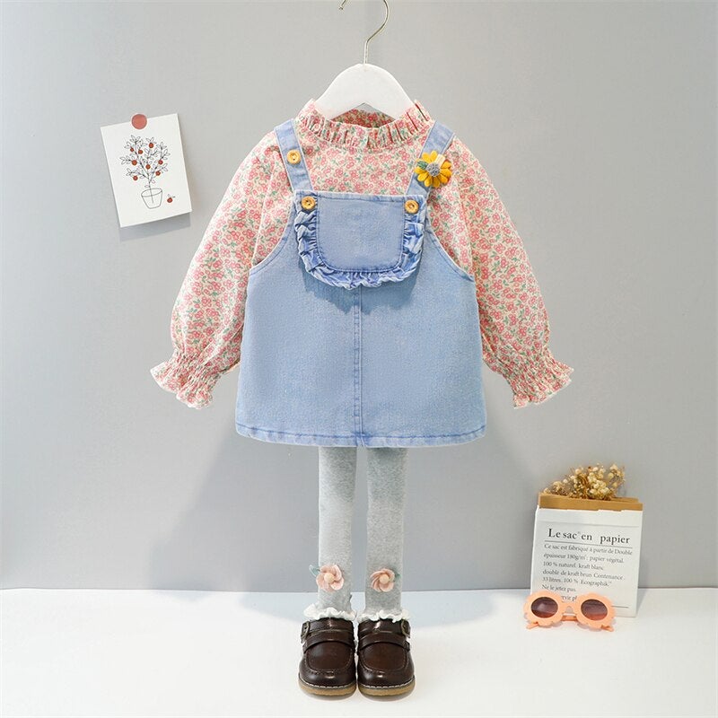 New 3 Pcs Set for Girls - Denim Dress +Shirt + Pants - Pink & Blue Baby Shop - Review