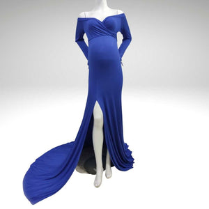 Off-Shoulder Long Sleeve Wrap Maternity Photoshoot Gown/Dress S / Blue Off-Shoulder Long Sleeve Wrap Maternity Photoshoot Gown/Dress S / Blue