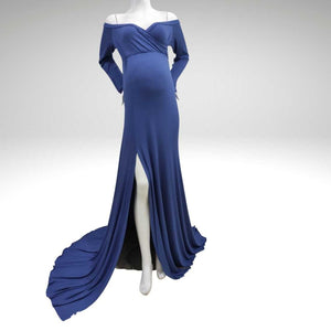 Shoulderless Maternity Maxi Gown Dark blue / M Shoulderless Maternity Maxi Gown Dark blue / M