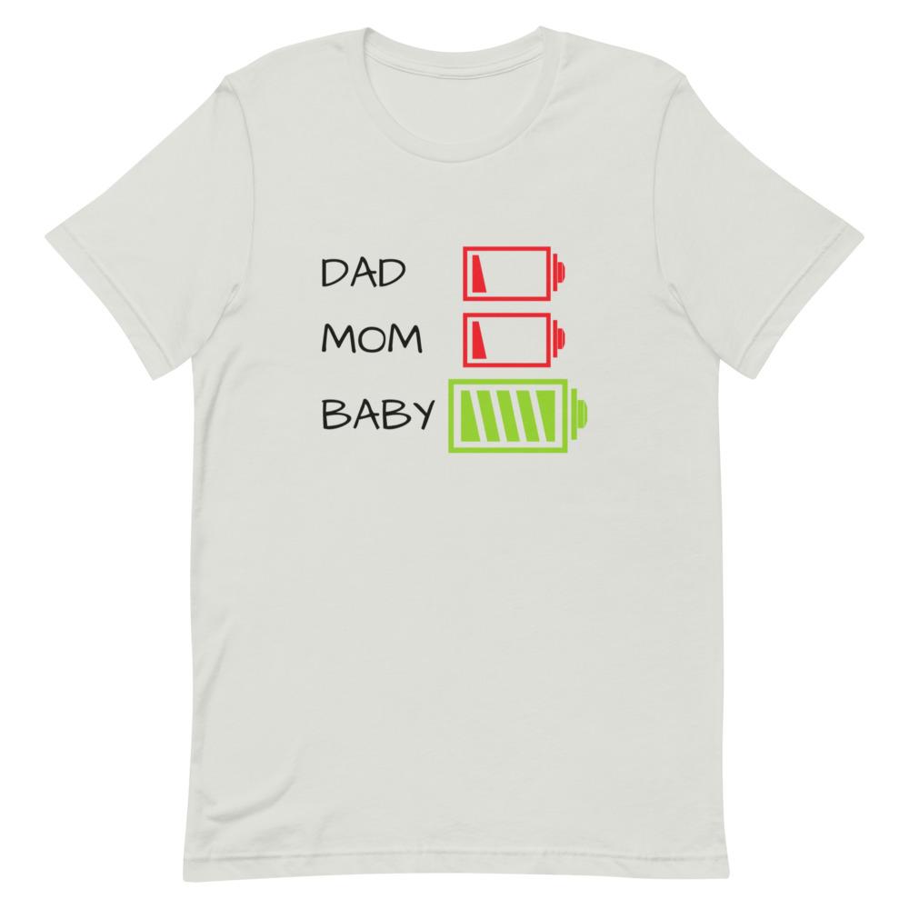Short-Sleeve T-Shirt Funny Mom Dad No Battery - Pink & Blue Baby Shop - Review