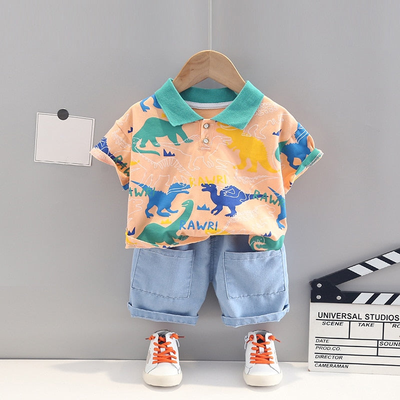 Spring / Summer 2 Pcs Clothing Set Dinosaur Design T-Shirt + Shorts - Pink & Blue Baby Shop - Review