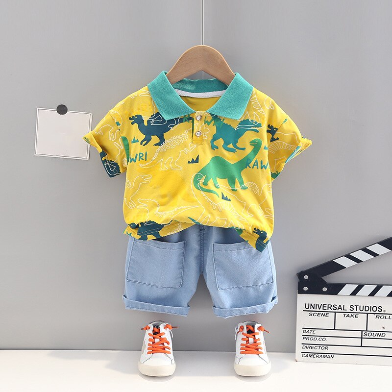 Spring / Summer 2 Pcs Clothing Set Dinosaur Design T-Shirt + Shorts - Pink & Blue Baby Shop - Review