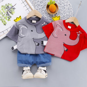 Spring / Summer 2 Pcs Clothing Set for Kids - Elephant Tee + Shorts - Pink & Blue Baby Shop - Review