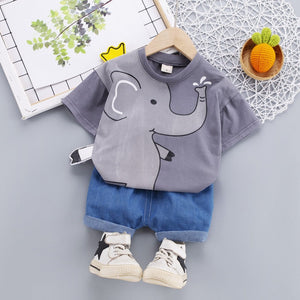 Spring / Summer 2 Pcs Clothing Set for Kids - Elephant Tee + Shorts - Pink & Blue Baby Shop - Review
