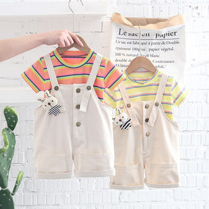 Spring / Summer 2 Pcs Clothing Set Striped T-Shirt + Shorts - Pink & Blue Baby Shop - Review