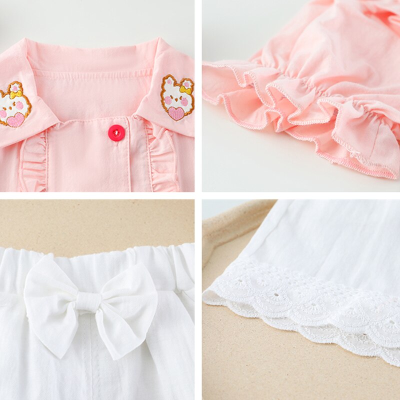 Spring / Summer 2 Pcs Girls Clothing Set Design Top + Shorts - Pink & Blue Baby Shop - Review