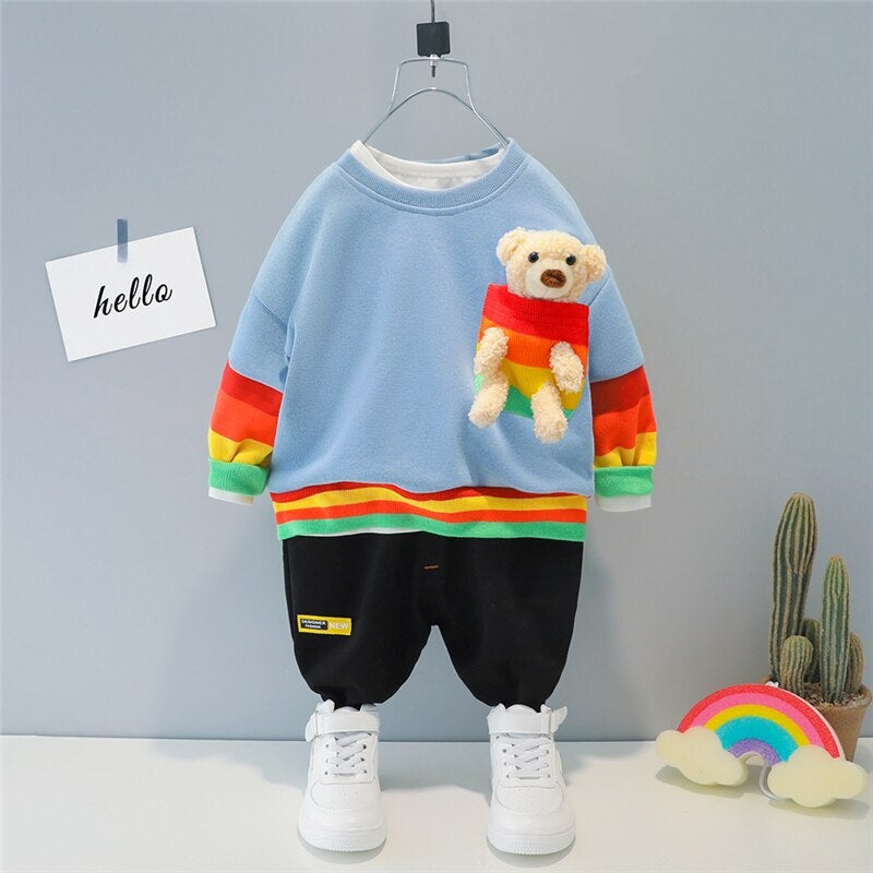 Spring/Autumn Baby/Toddler Teddybear 2 Pcs Clothes Set - Long Sleeves T+ Pants + Toy - Pink & Blue Baby Shop - Review