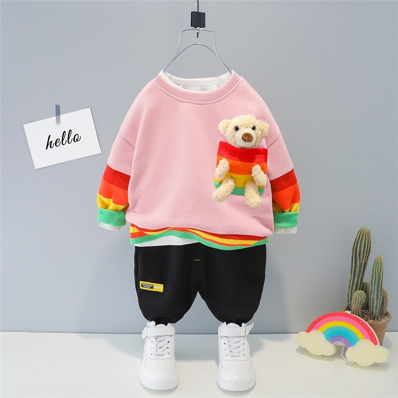 Spring/Autumn Baby/Toddler Teddybear 2 Pcs Clothes Set - Long Sleeves T+ Pants + Toy - Pink & Blue Baby Shop - Review