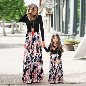 Spring/Autumn Mother Daughter Matching Dresses - Black Top Floral Dres Pink & Blue Baby Shop Spring/Autumn Mother Daughter Matching Dresses - Black Top Floral Dres Pink & Blue Baby Shop
