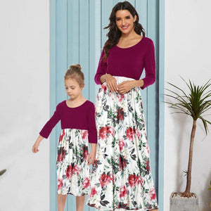 Spring/Autumn Mother Daughter Matching Dresses - Burgundy Top Floral D Pink & Blue Baby Shop Spring/Autumn Mother Daughter Matching Dresses - Burgundy Top Floral D Pink & Blue Baby Shop
