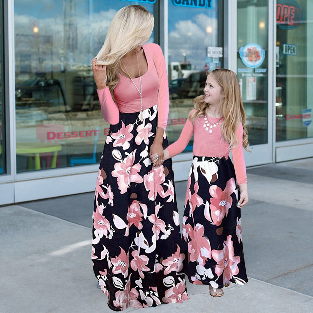 Spring/Autumn Mother Daughter Matching Dresses - Pink Top Floral Dress - Pink & Blue Baby Shop - Review