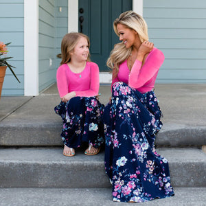 Spring/Autumn Mother Daughter Matching Dresses - Rose Red Top Floral D Pink & Blue Baby Shop Spring/Autumn Mother Daughter Matching Dresses - Rose Red Top Floral D Pink & Blue Baby Shop