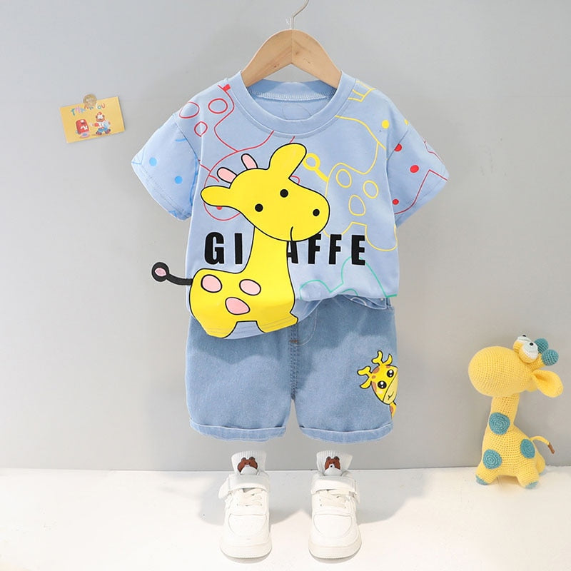 Spring/Summer 2Pcs Set with Giraffe Print T-shirt and Shorts - Pink & Blue Baby Shop - Review