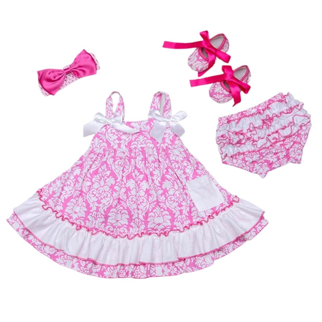 Spring/Summer Cotton Baby Set: Shorts + Headband + Bow + Shoes - Pink & Blue Baby Shop - Review