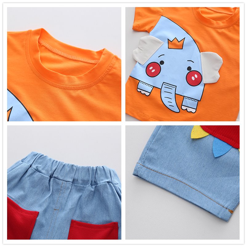 Summer 2 Pcs Clothing Set Cute Elephant Design T-Shirt + Shorts - Pink & Blue Baby Shop - Review