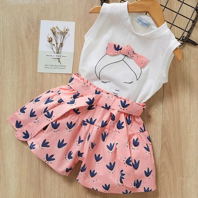 Summer 2 Pcs Clothing Set for Girls T-Shirt + Shorts - Pink & Blue Baby Shop - Review