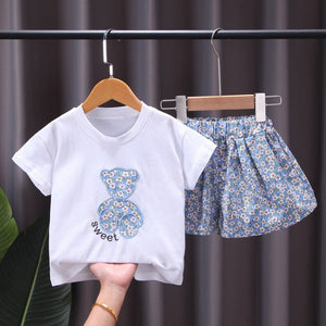 Summer 2 Pcs Clothing Teddy Bear Design T-Shirt + Shorts - Pink & Blue Baby Shop - Review