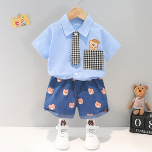Summer 2 Pcs Kids Clothing Set Shirt + Shorts for Boys - Pink & Blue Baby Shop - Review