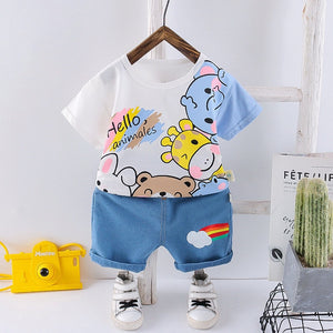 Summer 2Pcs Clothing Set Animal Design Tee + Shorts - Pink & Blue Baby Shop - Review